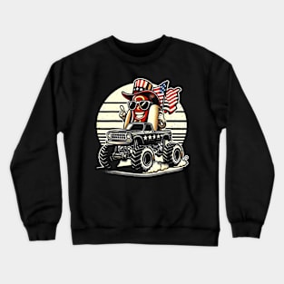 HotDog Riding Monster Truck 4th Of July USA Flag Cute Hotdog Crewneck Sweatshirt